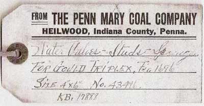 Penn Mary Coal Co. shipping tag, circa 1920 
