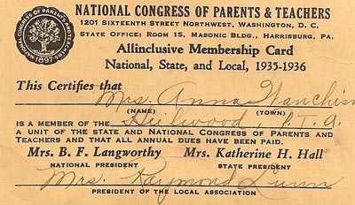 Heilwood PTA membership card from 1935-36.