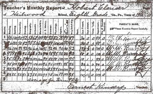 An early Heilwood School report card (1912-13)