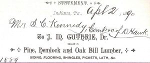 J.M. Guthrie letterhead, dated 1890