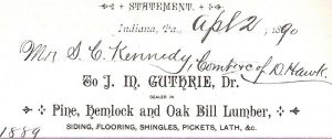 J.M. Guthrie letterhead, dated 1890