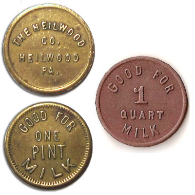 Heilwood Company Store milk tokens (ca. 1910-19)