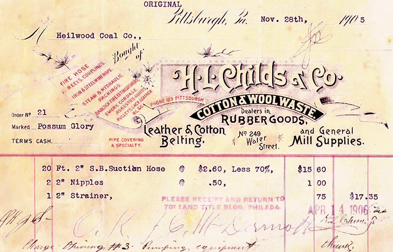 H.L. Childs & Co. receipt from 1905