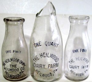 Heilwood Dairy bottles, manufactured between 1912 and 1921.