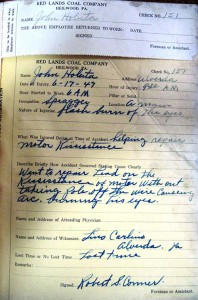 1947 accident report from the Redlands Coal Company.