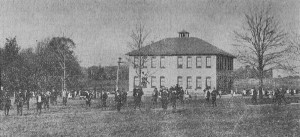 Heilwood school building with bell tower, circa 1916