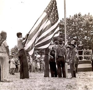 Heilwood Boy Scouts raising the flag at the Honor Roll dedication ceremony in 1942.