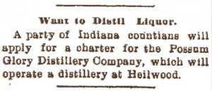 1904 newspaper article regarding a proposed Possum Glory Distillery, which evidently never opened.