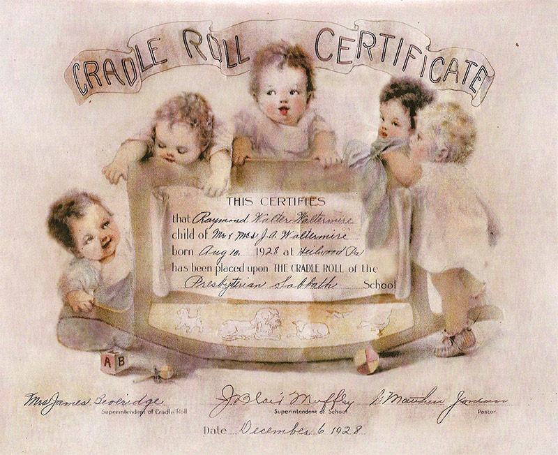 1928 Cradle Roll Certificate